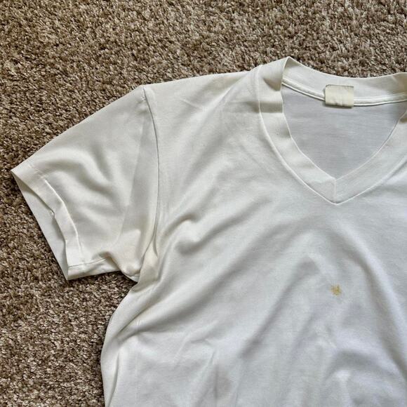 Perfect Vintage 70s White Blank Basic V Neck Shirt Top Tee - Picture 4 of 8